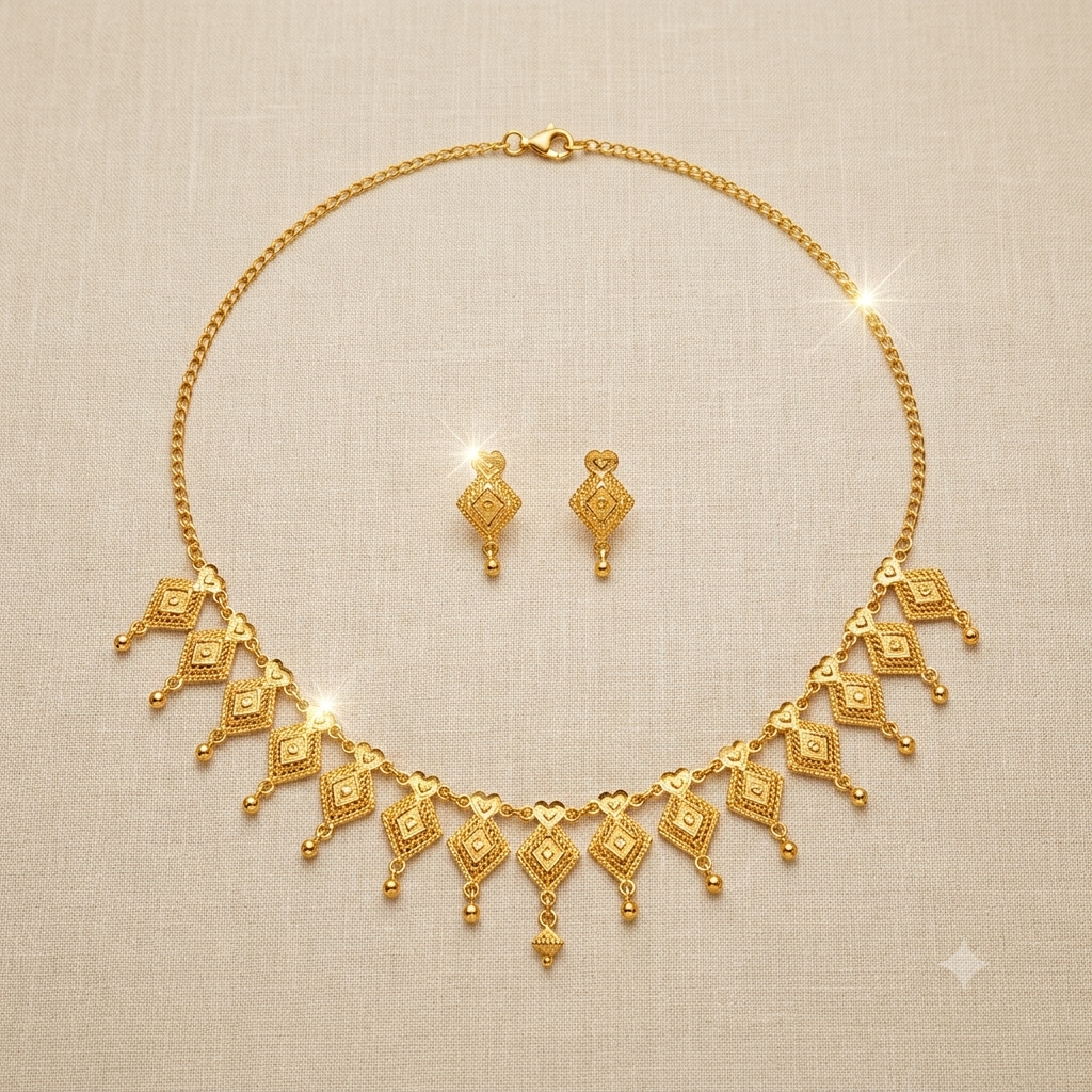 Keshnova Gold Plated Geometric Necklace Set with Matching Earrings for Women
