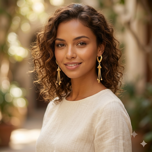 Keshnova Gold Plated Tassel Drop Hoop Earrings for Women & Girls