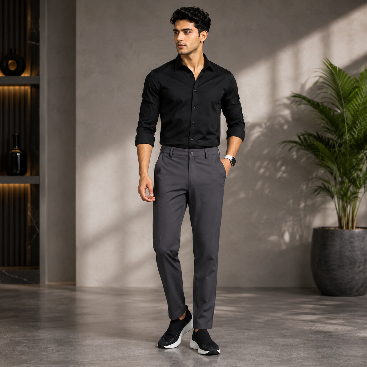 Keshnova Men's Premium Grey Slim Fit Formal Trouser with Stretch Fabric for Office & Business Wear