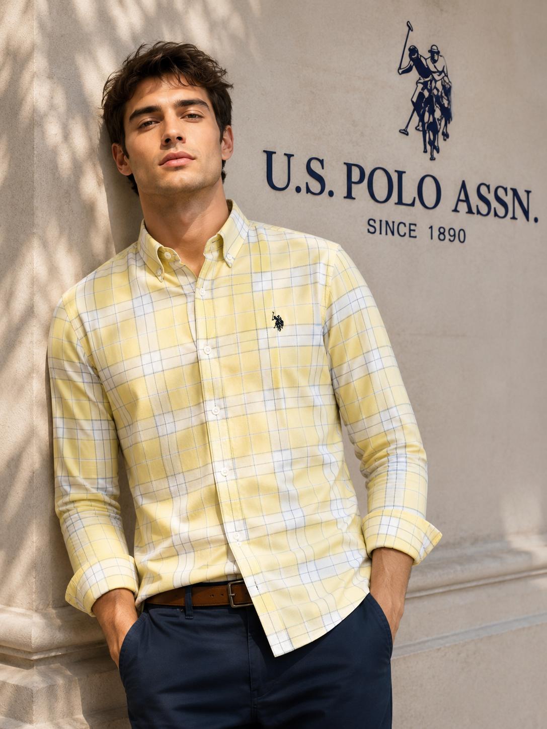 US Polo Assn Men's Yellow Plaid Shirt - Original