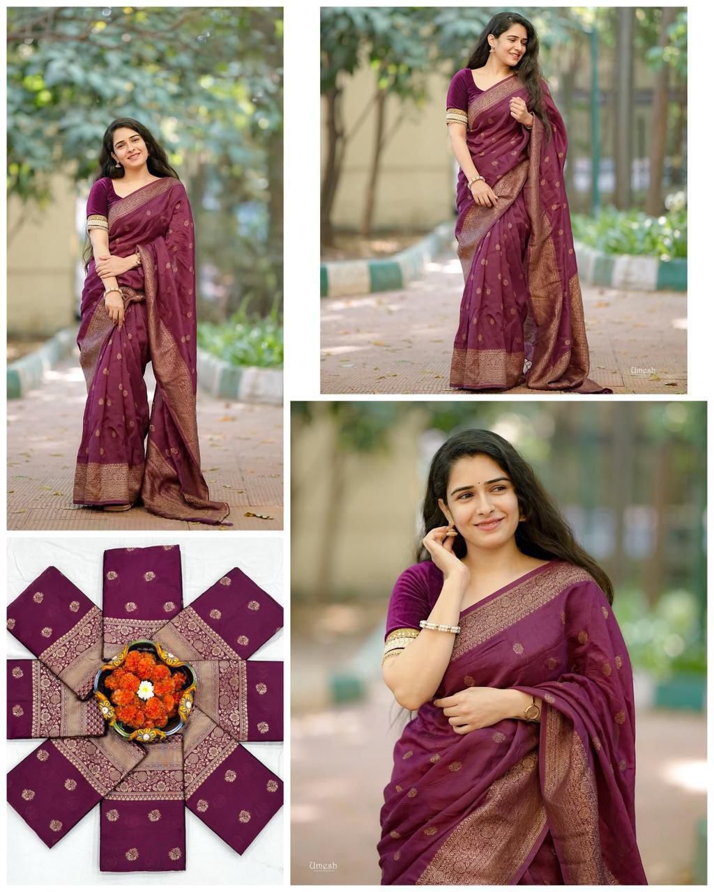 Wine Purple Lichi Silk Saree - Original