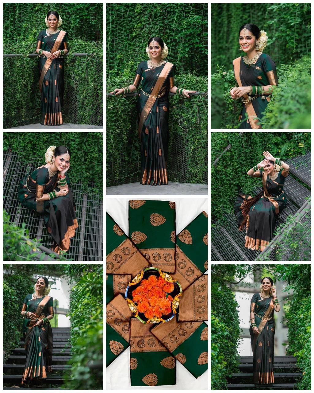 Dark Green Kanjivaram Silk Saree - Original