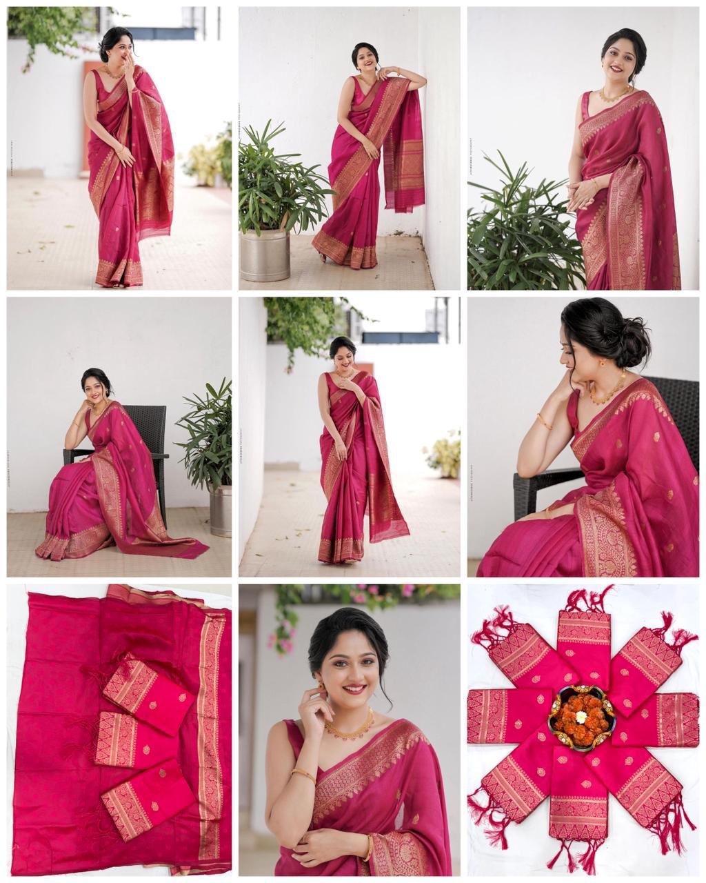 Deep Pink Magenta Banarasi Silk Saree - Original
