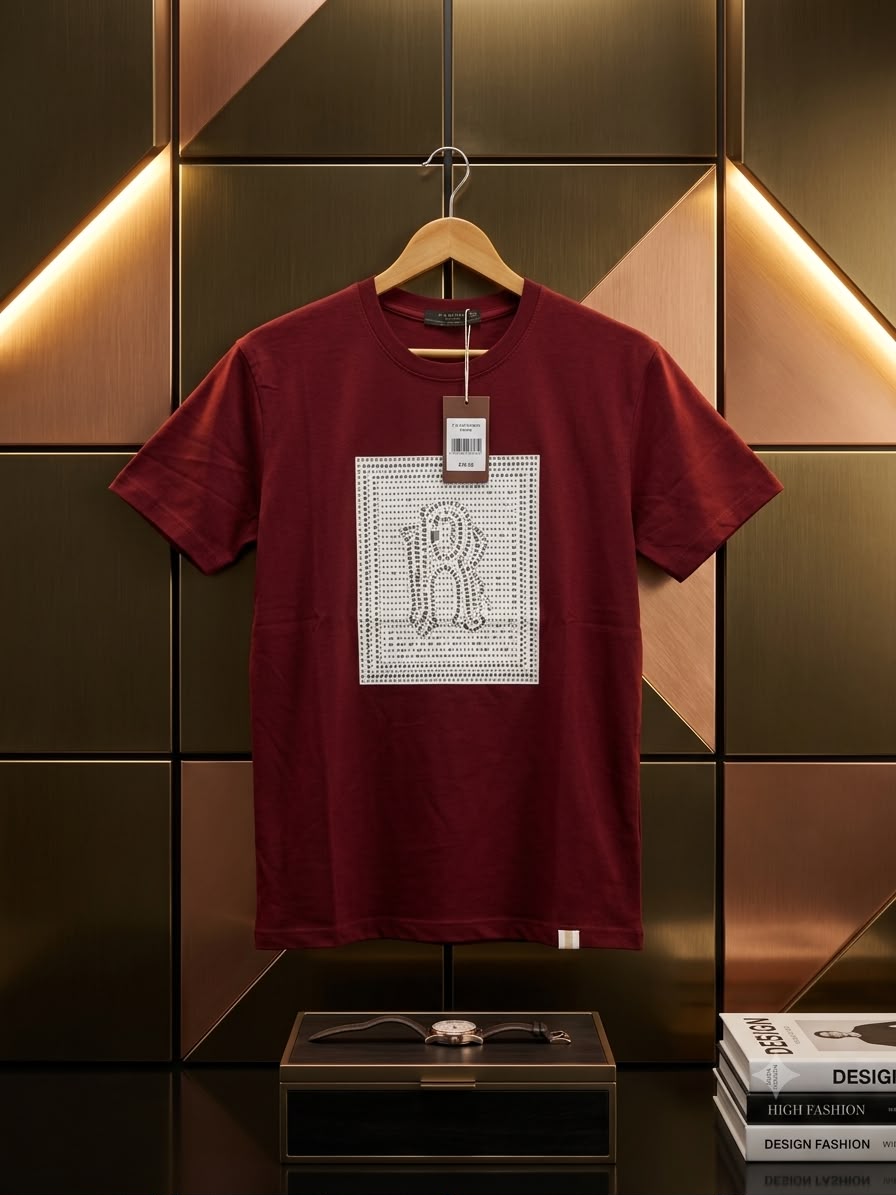 Rare Rabbit Men's Maroon Crystal R Emblem T-Shirt - Original Product Shot
