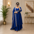 Women's Blue Vichitra Silk Embroidered Cape, Skirt & Dupatta Set with Gold Threadwork – Premium Festive Ethnic Wear by Keshnova
