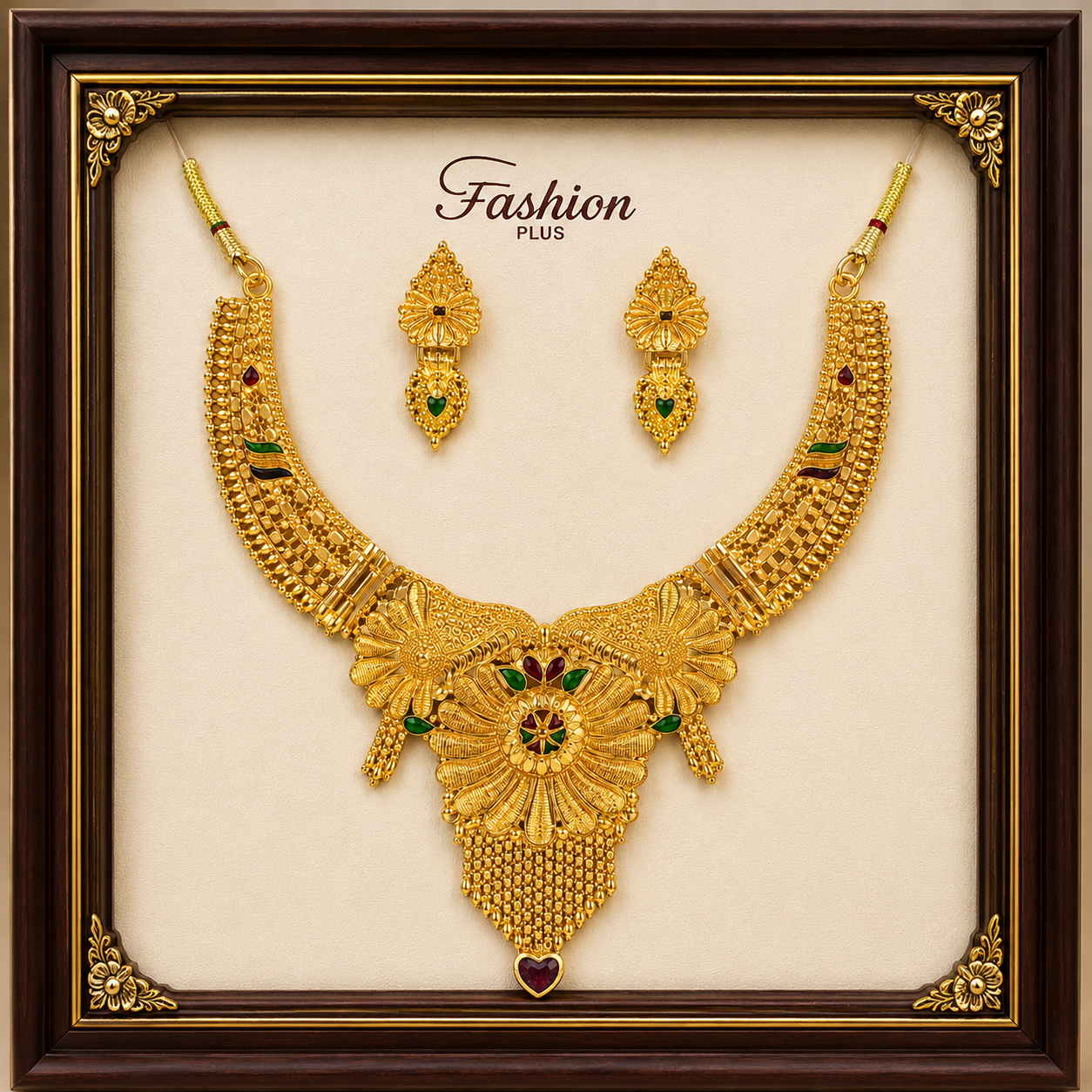 Keshnova Premium Gold Plated Designer Necklace Set with Earrings | Ethnic Bridal Jewelry for Women & Girls