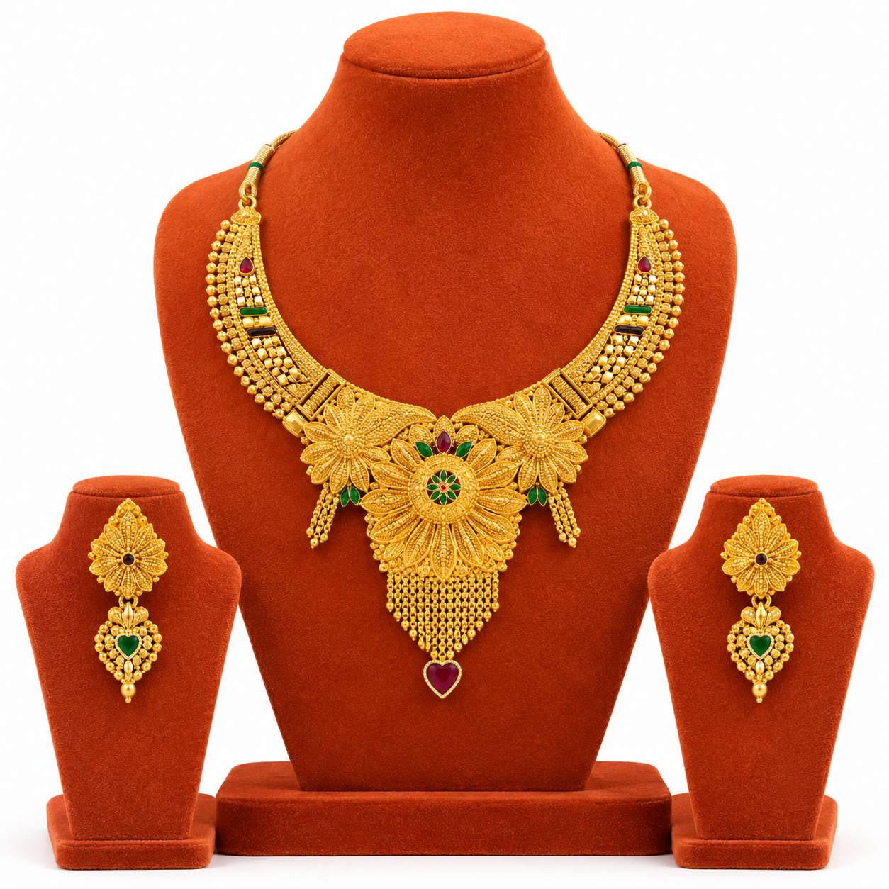 Keshnova Premium Gold Plated Designer Necklace Set with Earrings | Ethnic Bridal Jewelry for Women & Girls
