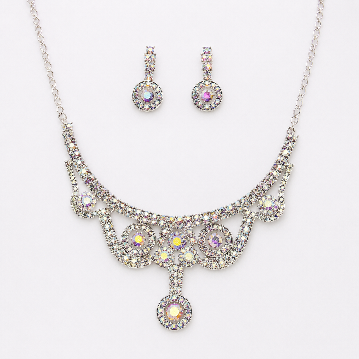 Keshnova Premium Crystal Stone Necklace Set with Earrings | Elegant Party Wear Jewelry for Women & Girls
