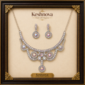Keshnova Premium Crystal Stone Necklace Set with Earrings | Elegant Party Wear Jewelry for Women & Girls