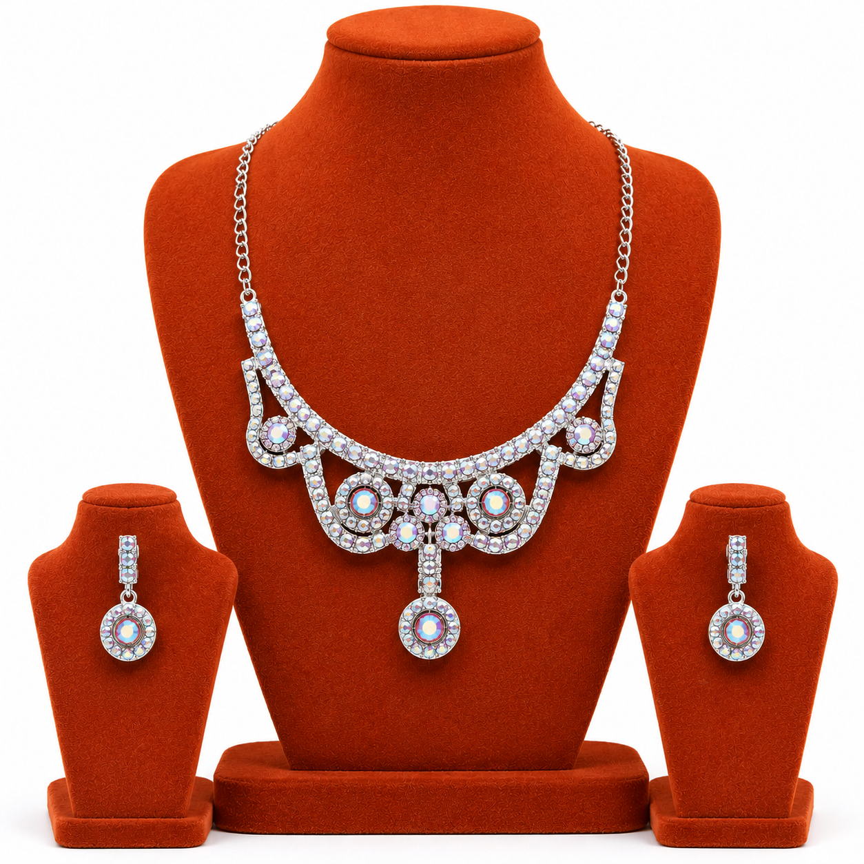 Keshnova Premium Crystal Stone Necklace Set with Earrings | Elegant Party Wear Jewelry for Women & Girls