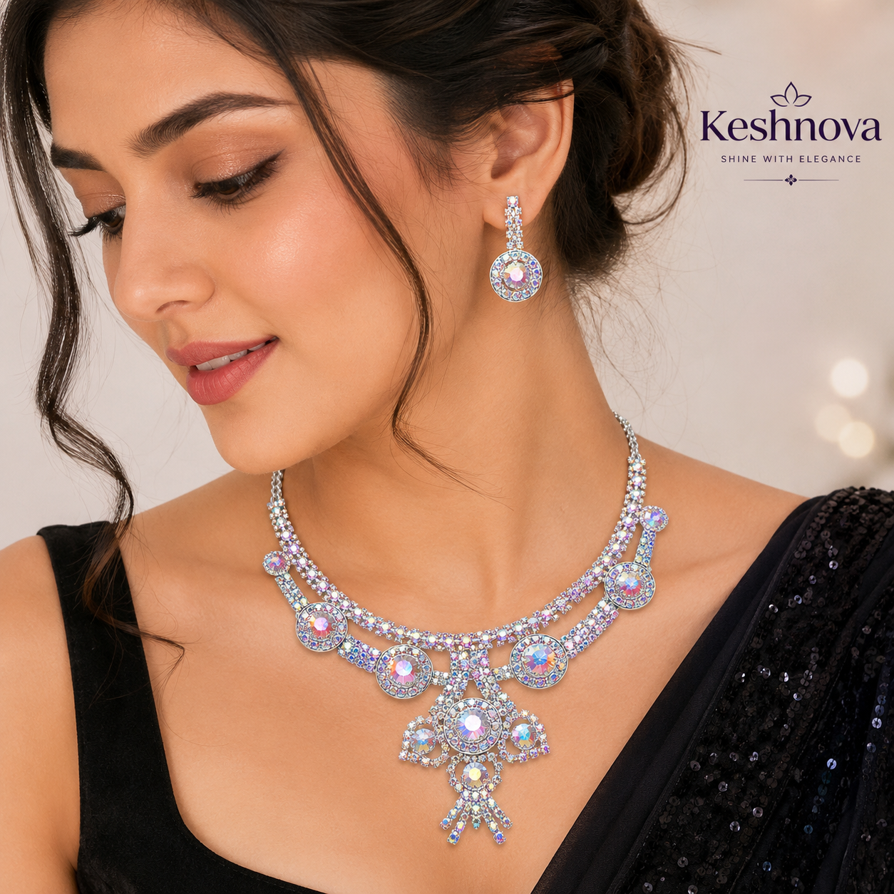 Keshnova Premium Austrian Crystal Necklace Set with Matching Earrings
