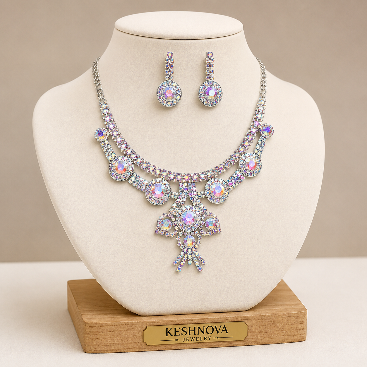 Keshnova Premium Austrian Crystal Necklace Set with Matching Earrings