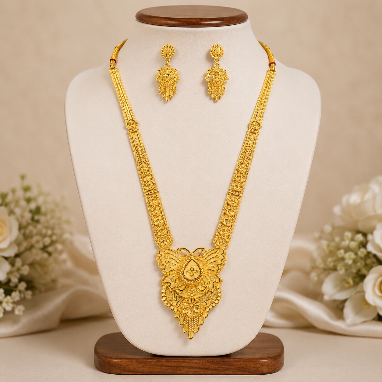 Keshnova Gold Plated Butterfly Pendant Necklace Set with Matching Earrings