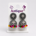 Antique Oxidized Silver Plated Multicolor Beads Jhumka Earrings for Women & Girls