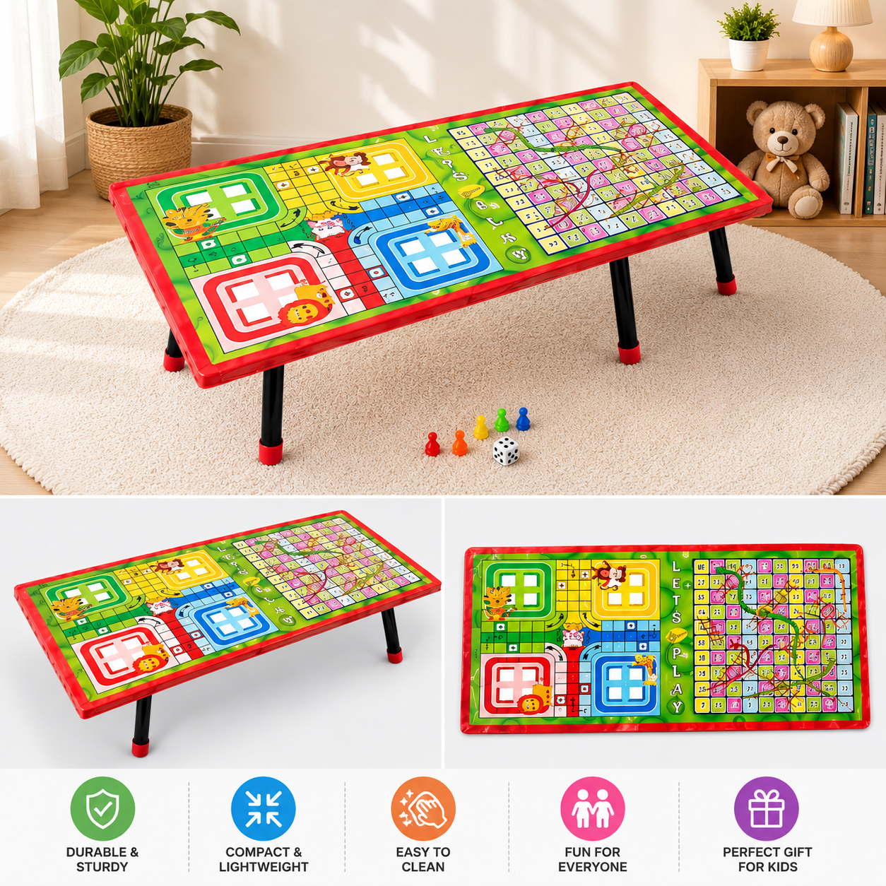 Keshnova Kids Foldable Ludo Table 12x24 | 2-in-1 Game