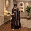 Women's Brown Vichitra Silk Embroidered Cape, Skirt & Dupatta Set with Gold Threadwork – Premium Festive Ethnic Wear by Keshnova