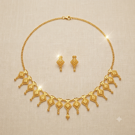 Keshnova Gold Plated Geometric Necklace Set with Matching Earrings for Women