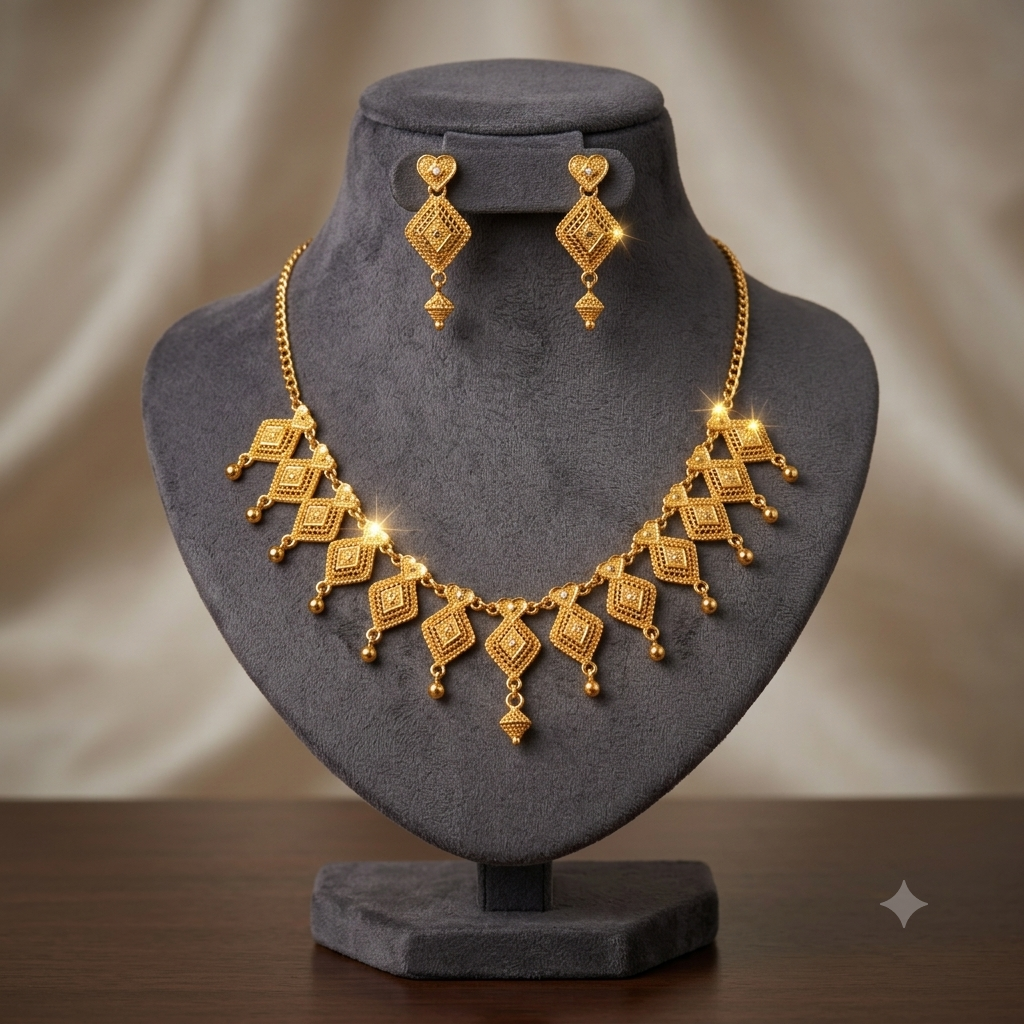 Keshnova Gold Plated Geometric Necklace Set with Matching Earrings for Women