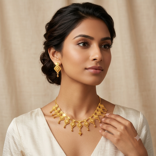Keshnova Gold Plated Geometric Necklace Set with Matching Earrings for Women