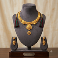 Keshnova Gold Plated Floral Temple Choker Necklace Set with Matching Earrings