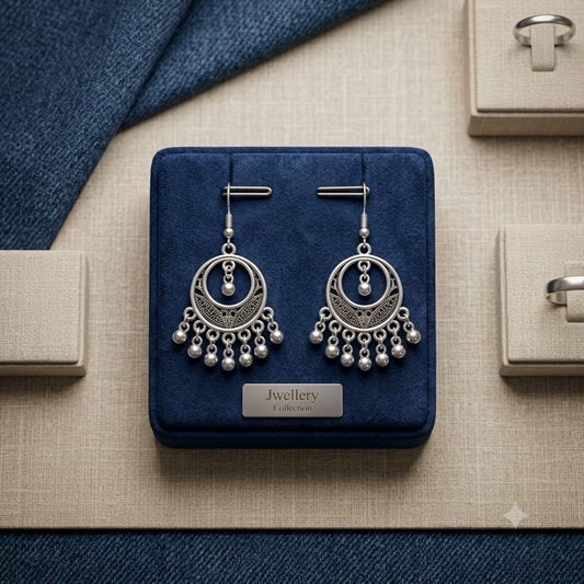 Keshnova Oxidized Silver Chandbali Drop Earrings for Women & Girls
