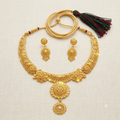 Keshnova Gold Plated Floral Temple Choker Necklace Set with Matching Earrings