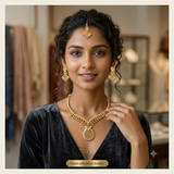 Keshnova Gold Plated American Diamond Necklace Set with Matching Earrings & Pendant for Women