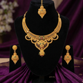 Keshnova Gold Plated Peacock Designer Necklace Set with Matching Earrings & Maang Tikka for Women
