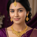 Keshnova Gold Plated Peacock Designer Necklace Set with Matching Earrings & Maang Tikka for Women