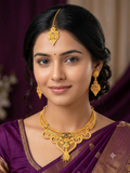 Keshnova Gold Plated Peacock Designer Necklace Set with Matching Earrings & Maang Tikka for Women