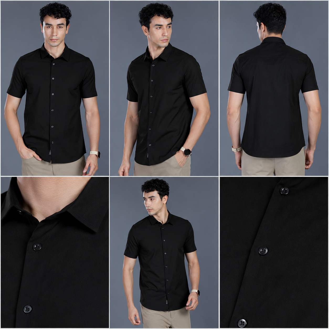 Keshnova Men's Premium Black Half Sleeve Slim Fit Formal Shirt for Office, Business & Casual Wear