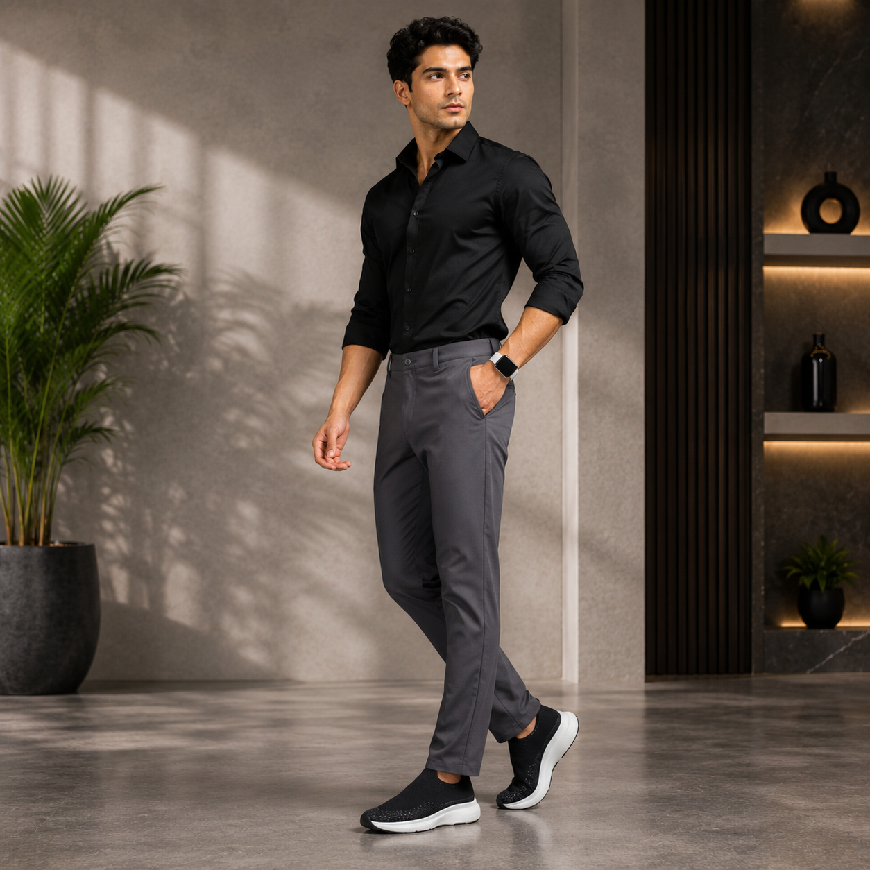 Keshnova Men's Premium Grey Slim Fit Formal Trouser with Stretch Fabric for Office & Business Wear