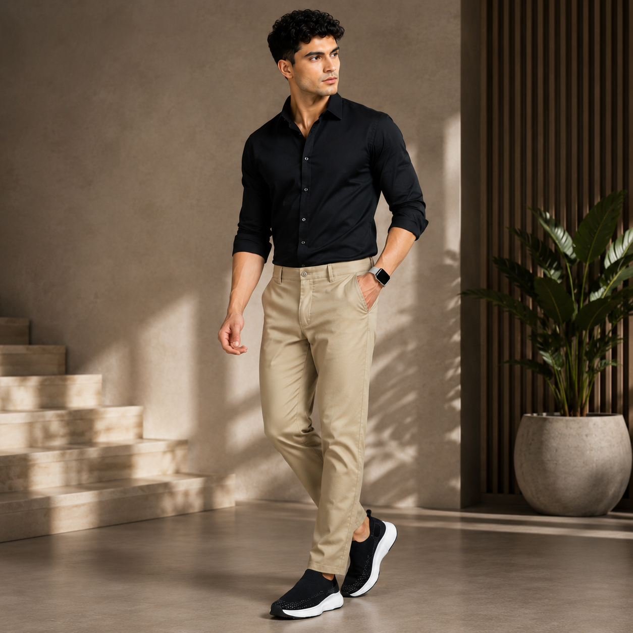 Keshnova Men's Premium Beige Slim Fit Formal Trouser with Stretch Fabric for Office, Business & Formal Wear