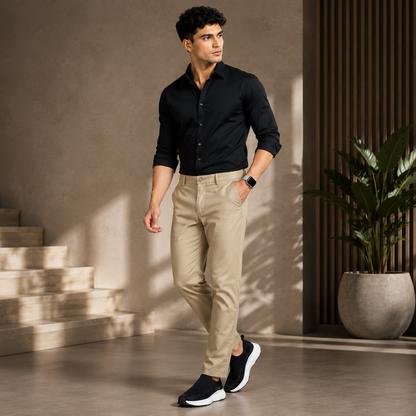 Keshnova Men's Premium Beige Slim Fit Formal Trouser with Stretch Fabric for Office, Business & Formal Wear