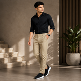 Keshnova Men's Premium Beige Slim Fit Formal Trouser with Stretch Fabric for Office, Business & Formal Wear