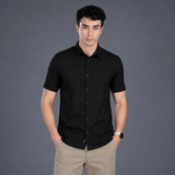 Keshnova Men's Premium Black Half Sleeve Slim Fit Formal Shirt for Office, Business & Casual Wear