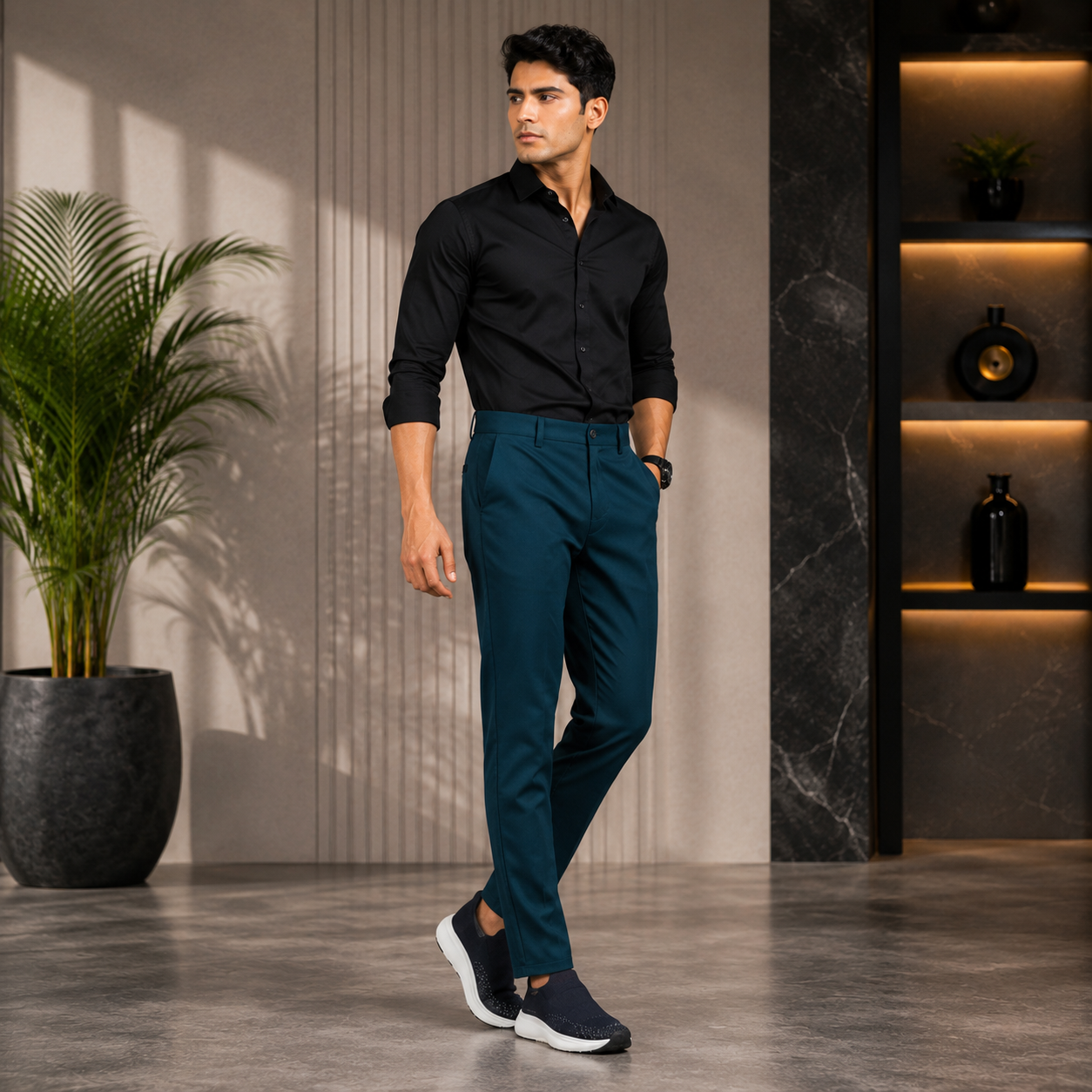 Keshnova Men's Premium Slim Fit Teal Formal Trouser for Office Business Casual Wear