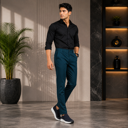 Keshnova Men's Premium Slim Fit Teal Formal Trouser for Office Business Casual Wear