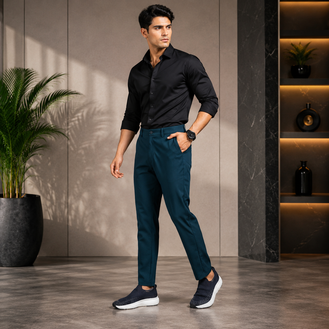 Keshnova Men's Premium Slim Fit Teal Formal Trouser for Office Business Casual Wear