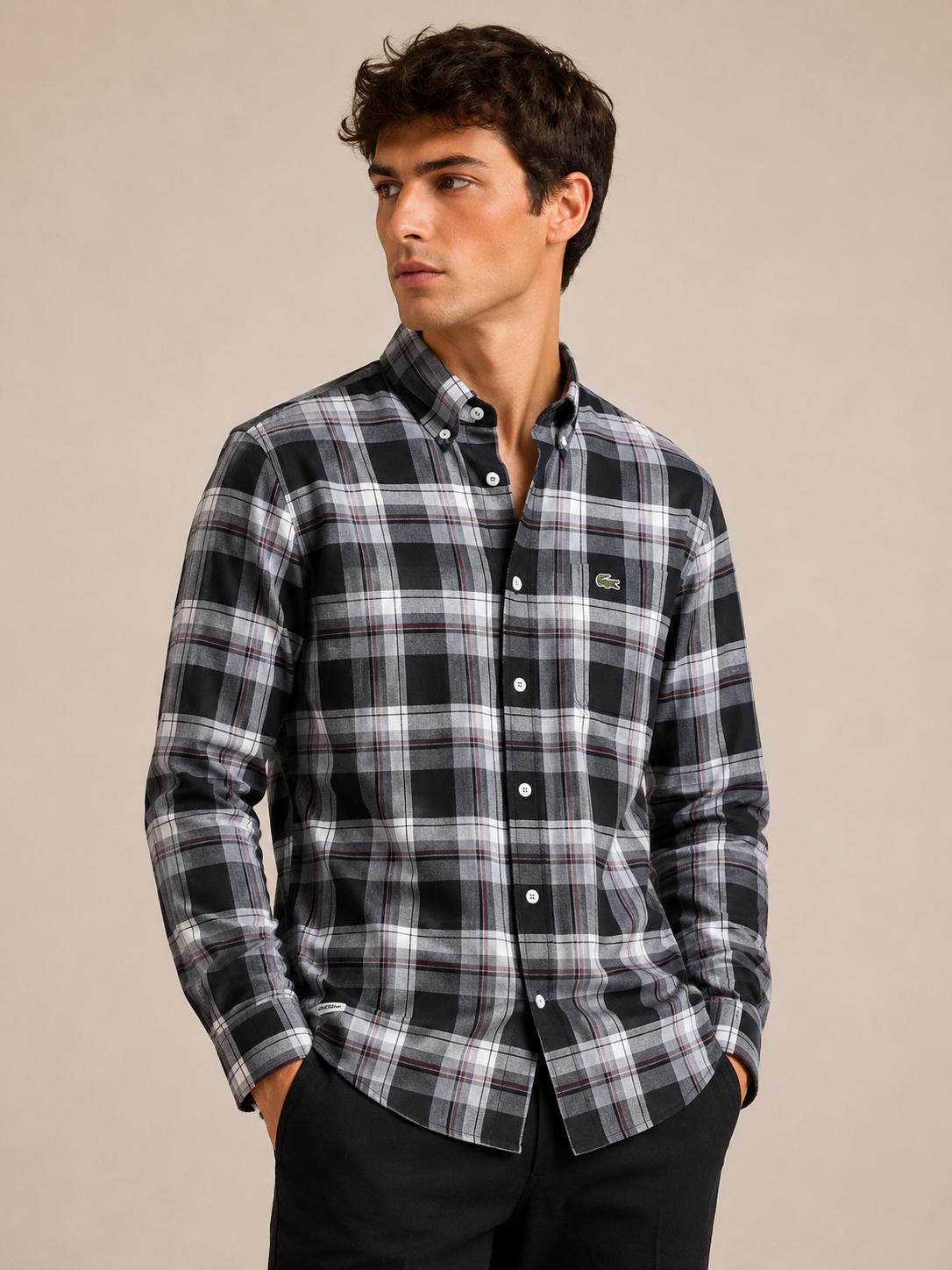 Lacoste Men's Black White Plaid Shirt - Original