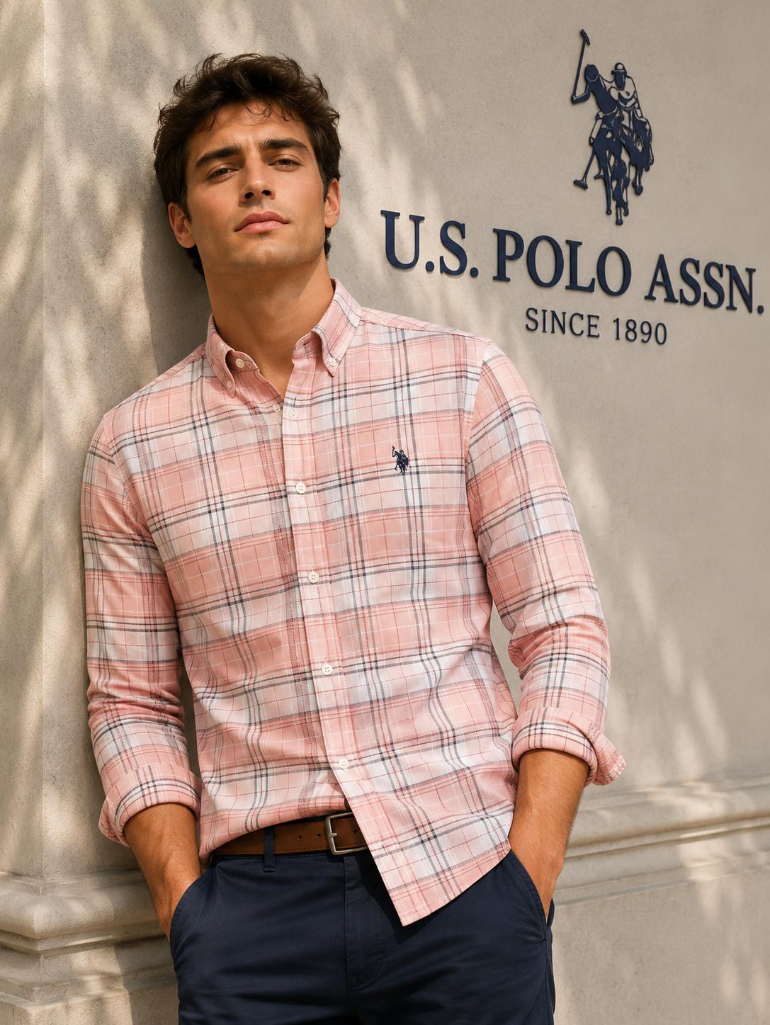 US Polo Assn Men's Pink Plaid Shirt - Original
