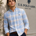 US Polo Assn Men's Sky Blue Plaid Shirt - Original