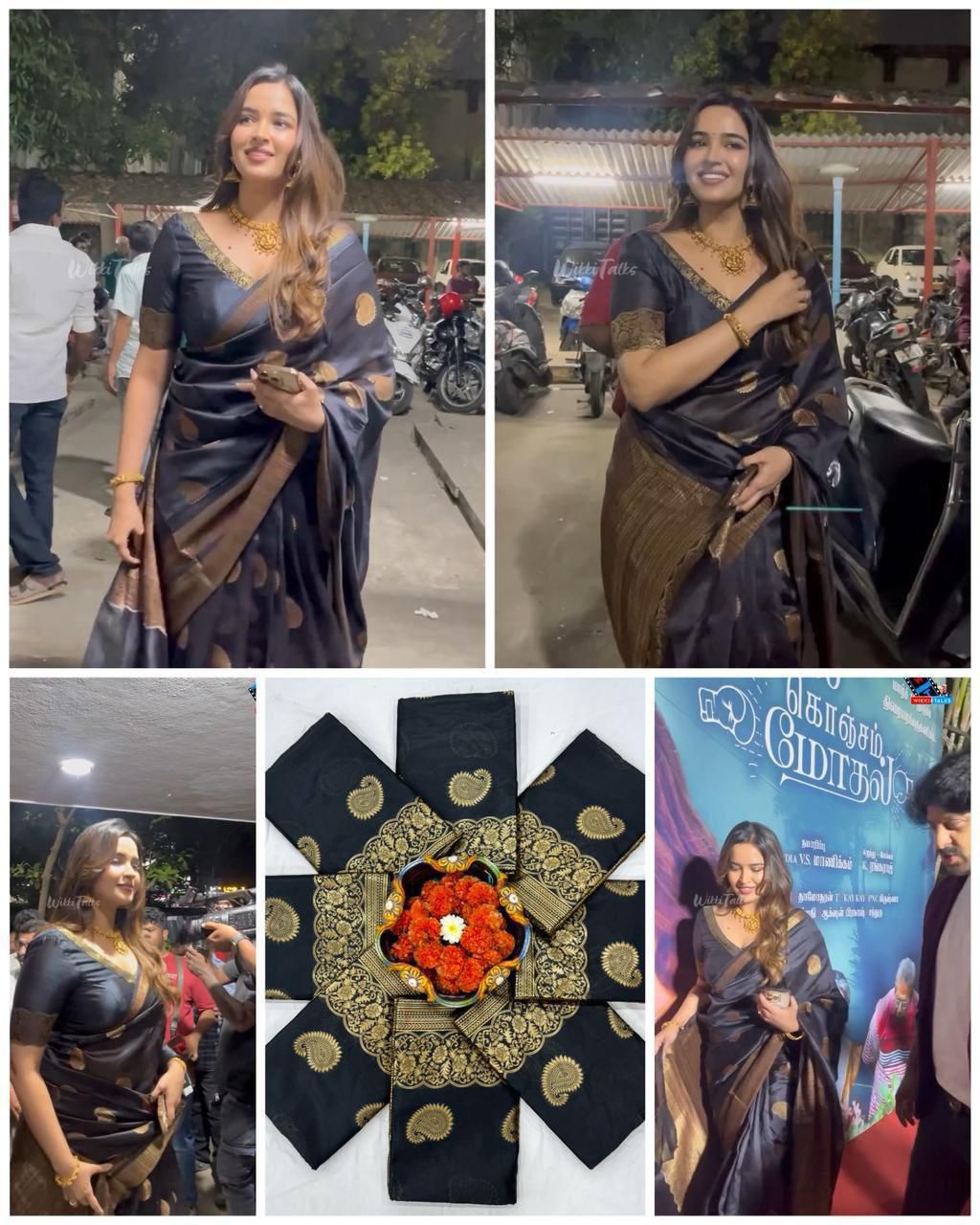 Black Soft Lichi Silk Saree - Original