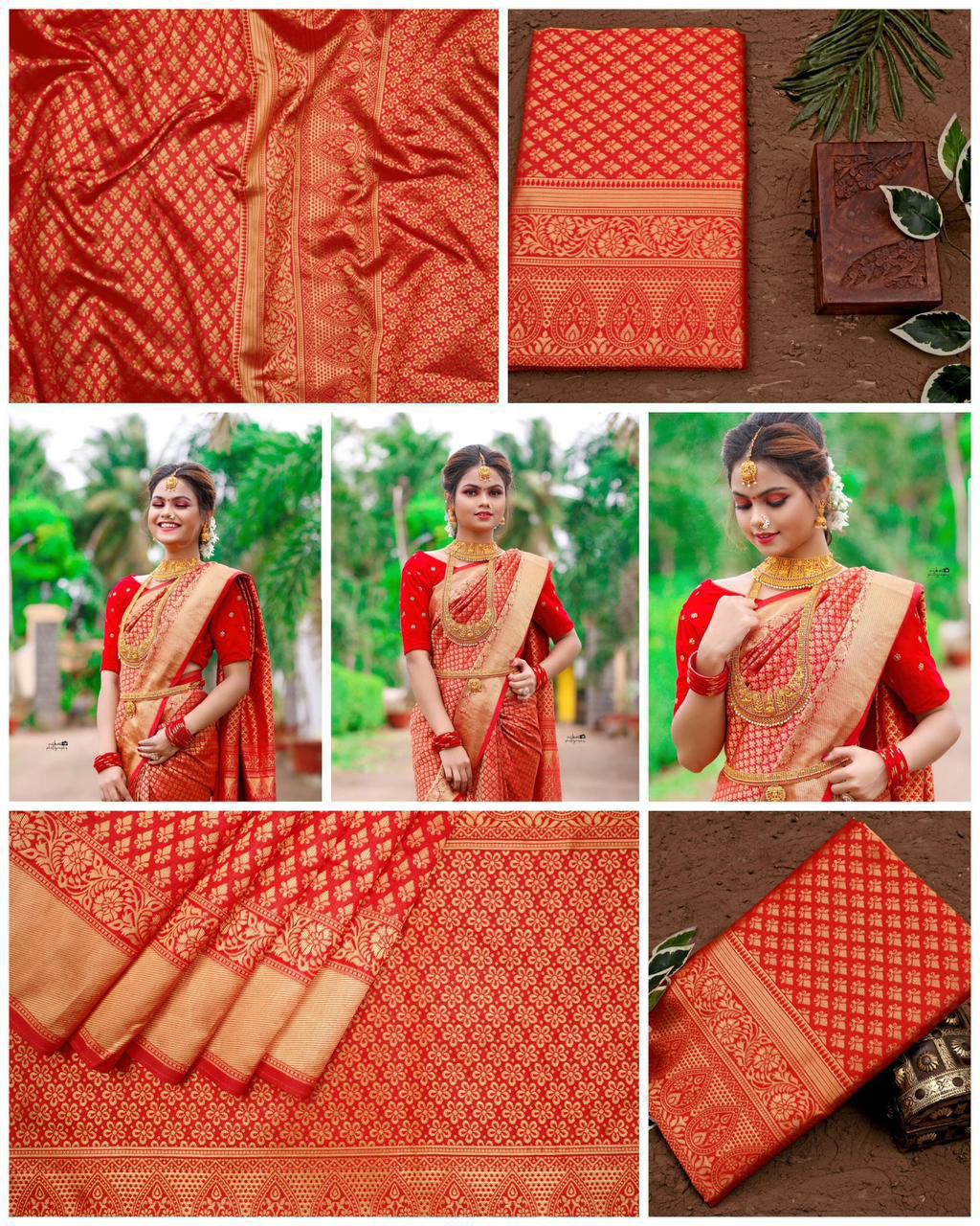 Royal Red Banarasi Silk Saree with Gold Zari Weaving