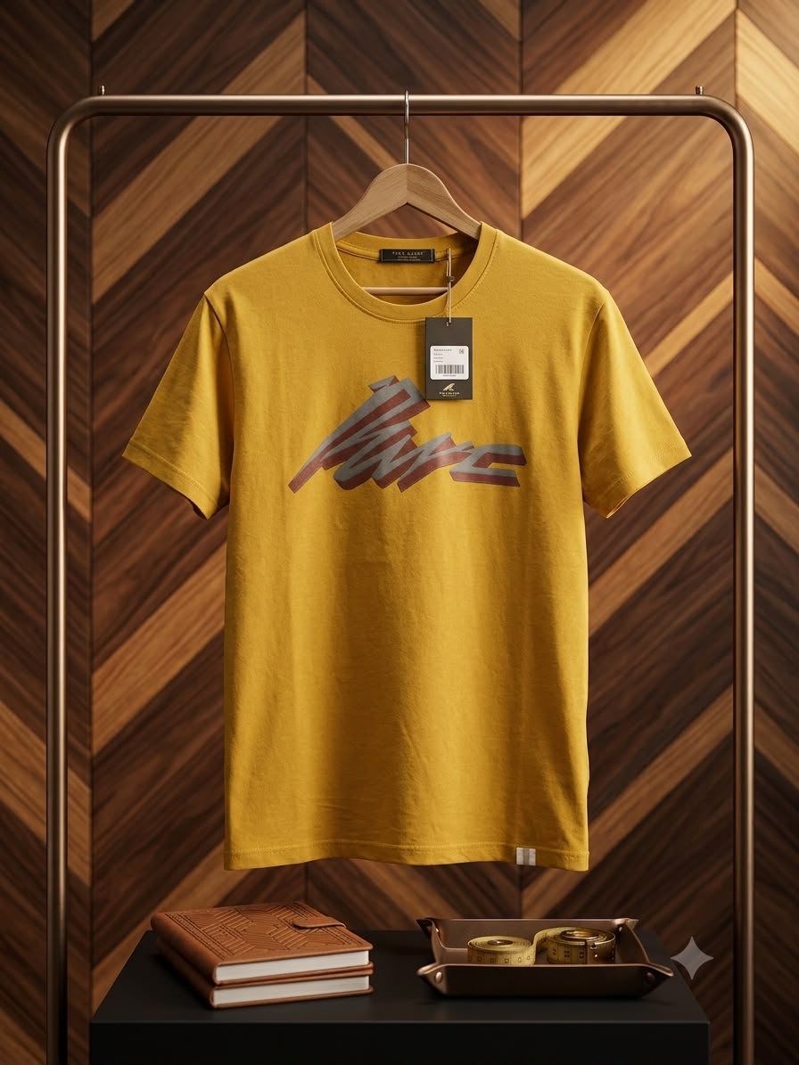 Men's Mustard Yellow HD Print T-Shirt - Original Product Shot