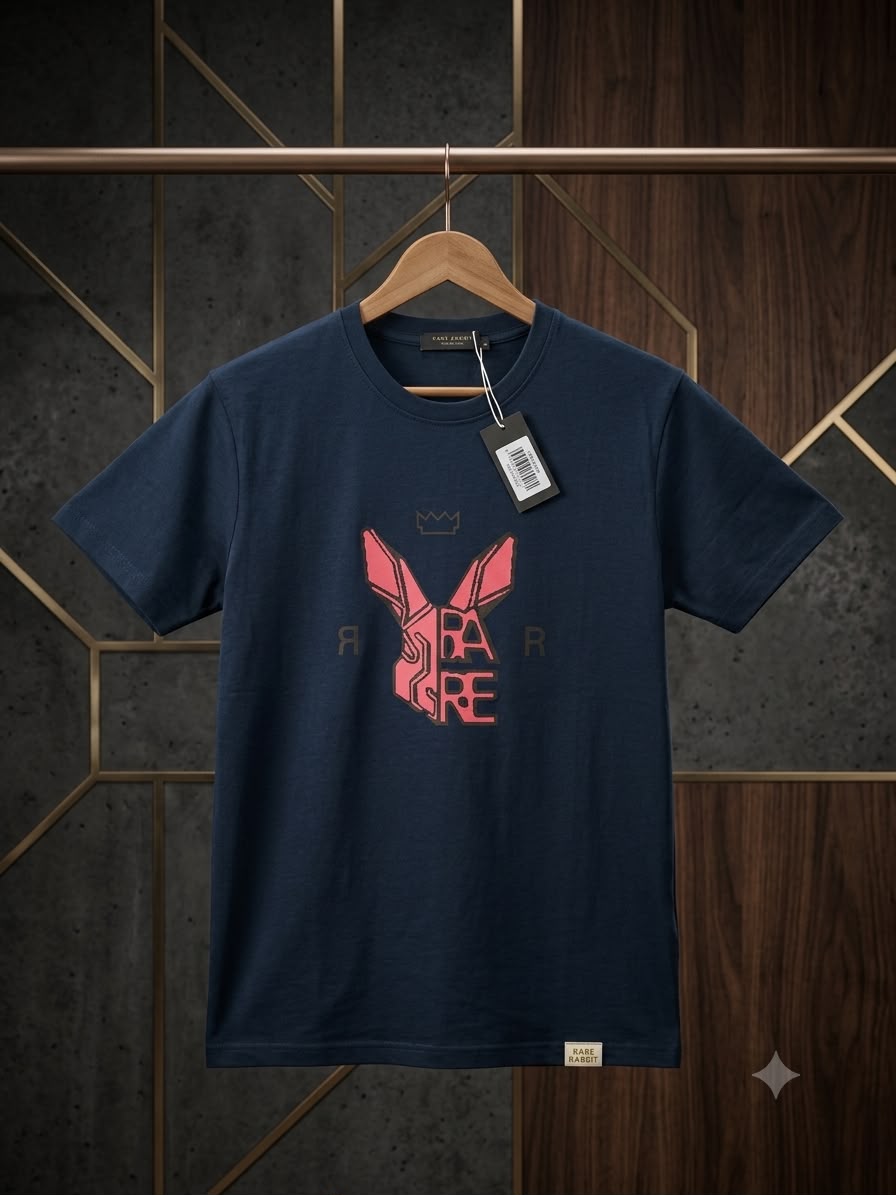 Rare Rabbit Men's Navy Blue HD Print T-Shirt - Original Product Shot