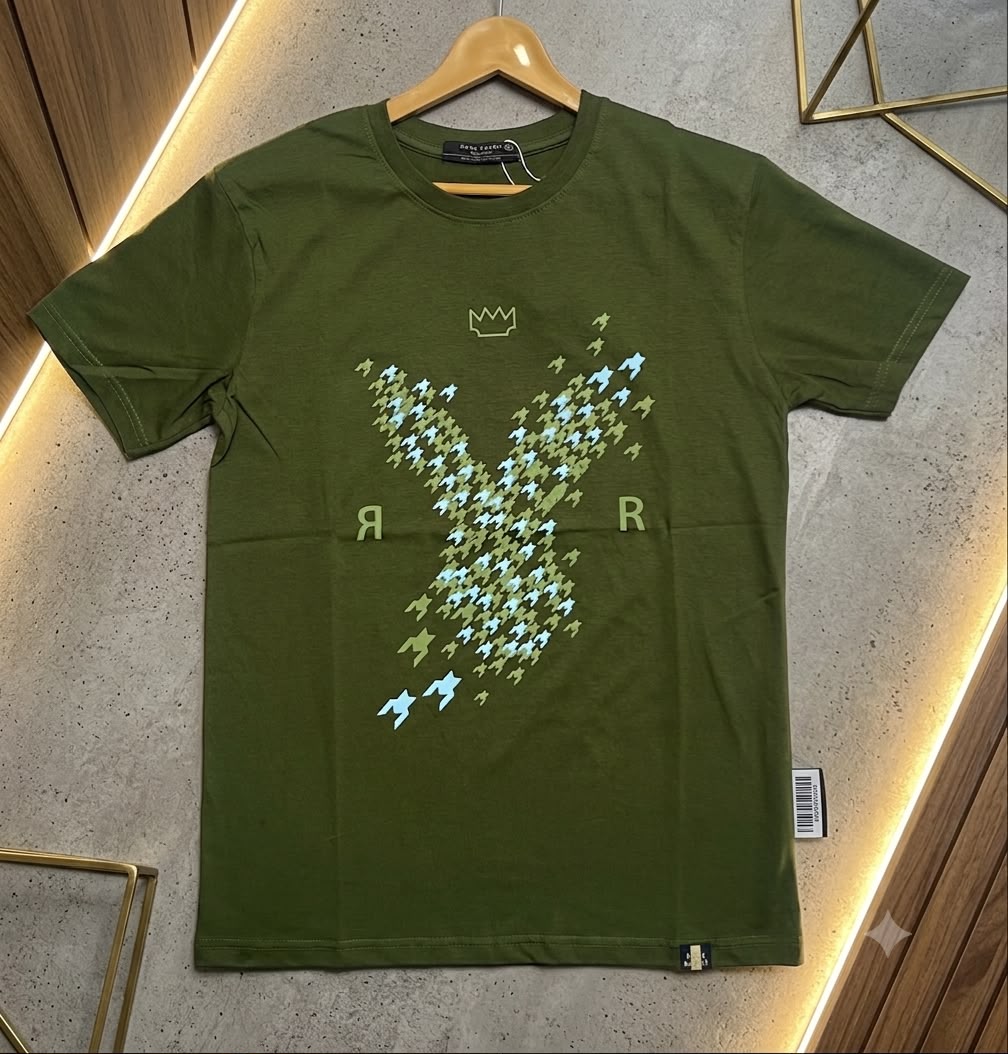 Rare Rabbit Men's Olive Green HD Star Print T-Shirt - Original Product Shot