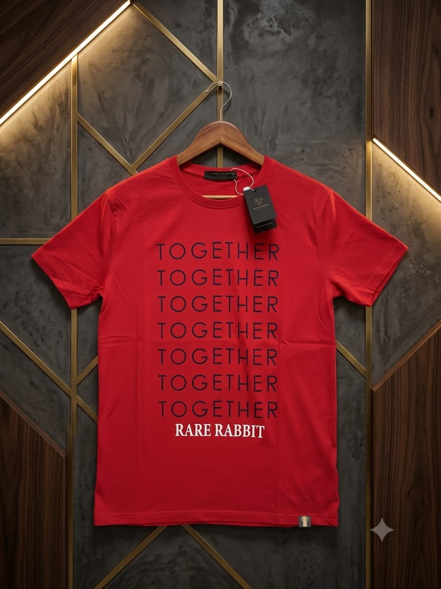 Rare Rabbit Men's Red Together HD Print T-Shirt - Original Product Shot