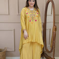 Yellow Peplum Plazo Pair - Model wearing full outfit