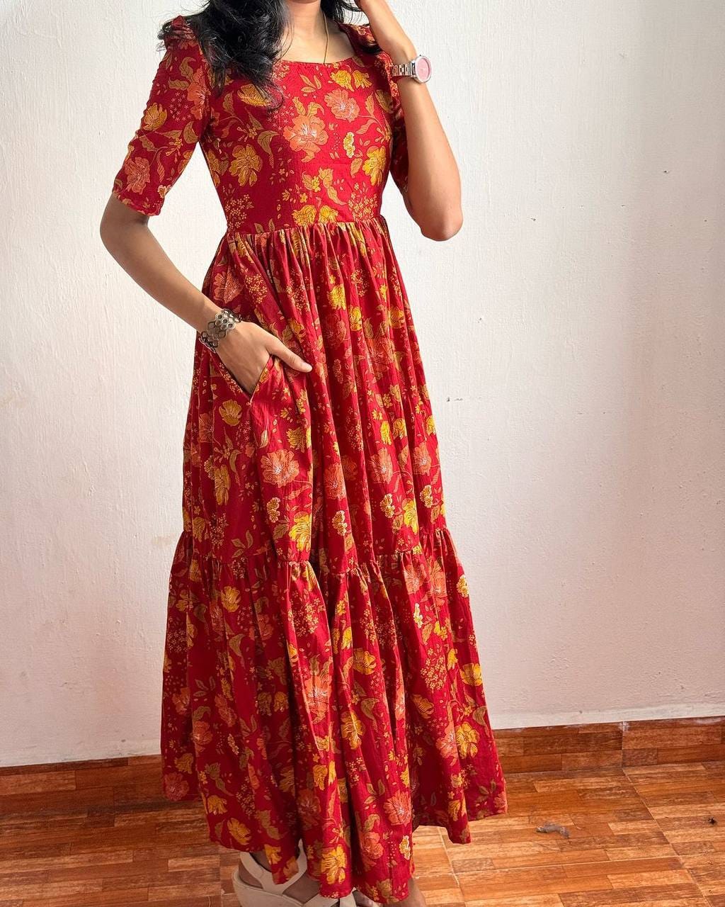 Red Floral Dress - Close up detail  |view